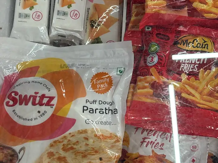 A freezer of Switz parathas and McCain french fries