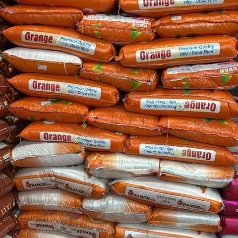 Orange sacks of Orange premium idli and dosa rice